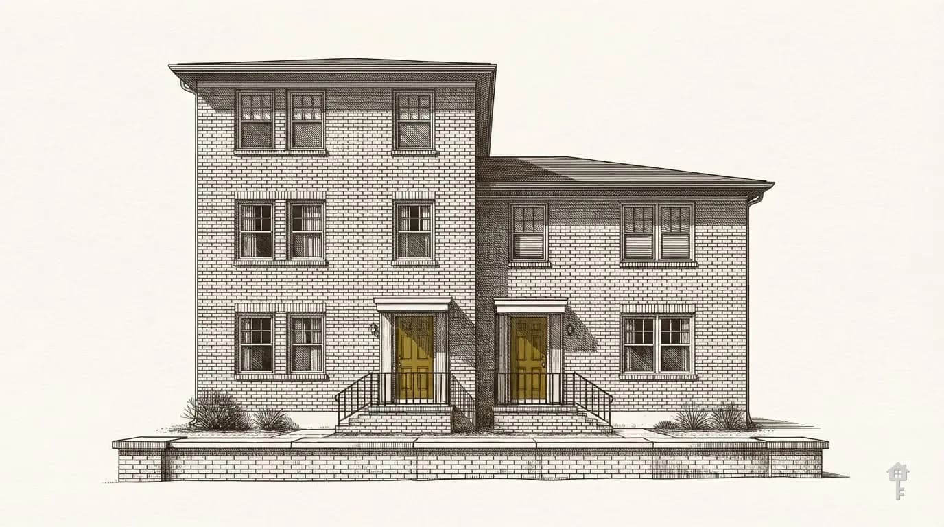 Engraved two apartment blocks side by side