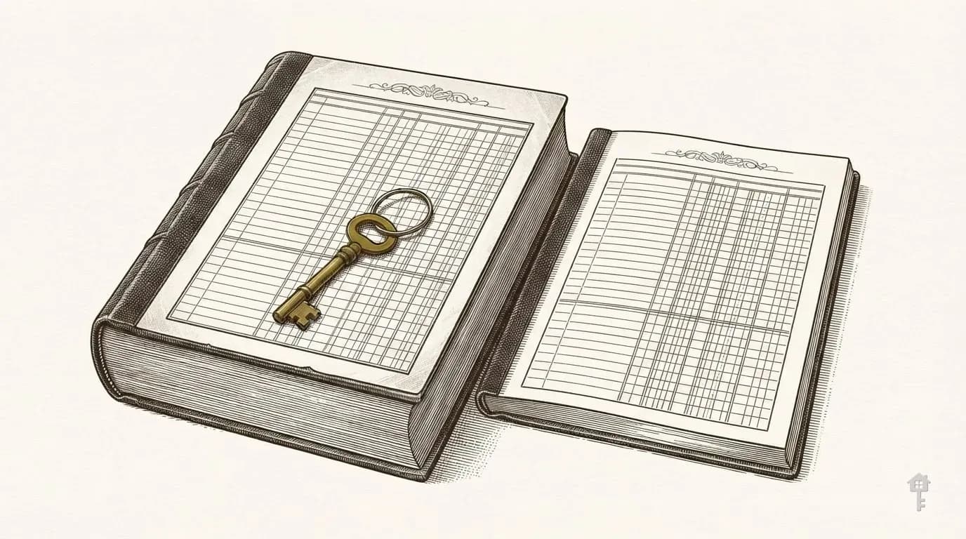 Engraved two rent ledgers open side by side