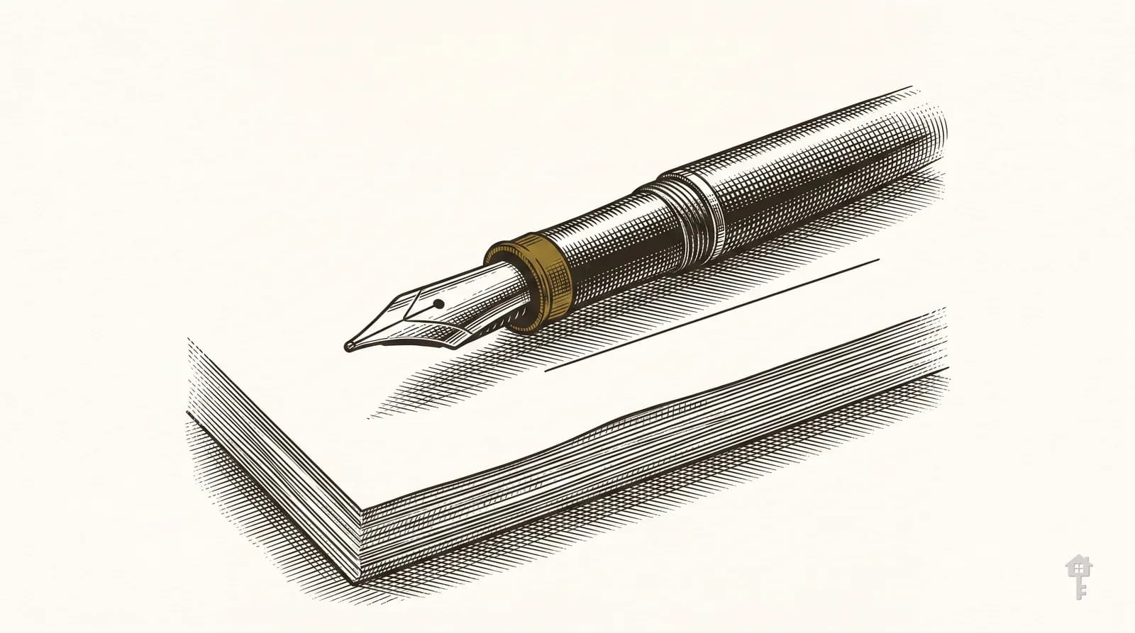 Engraving of a fountain pen on a lease signature line