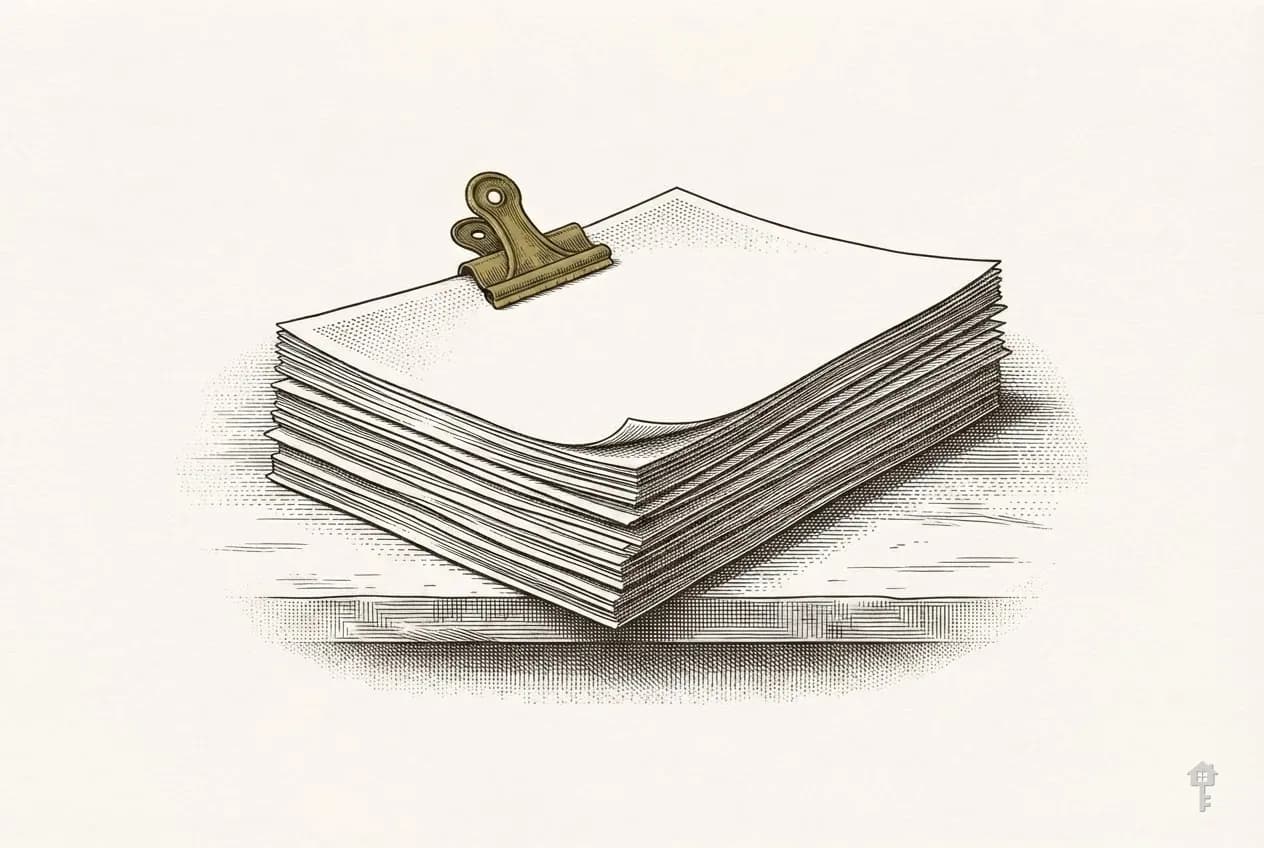 Engraved stack of lease pages under a brass clip
