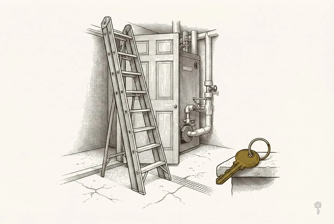 Engraved ladder beside a boiler cupboard