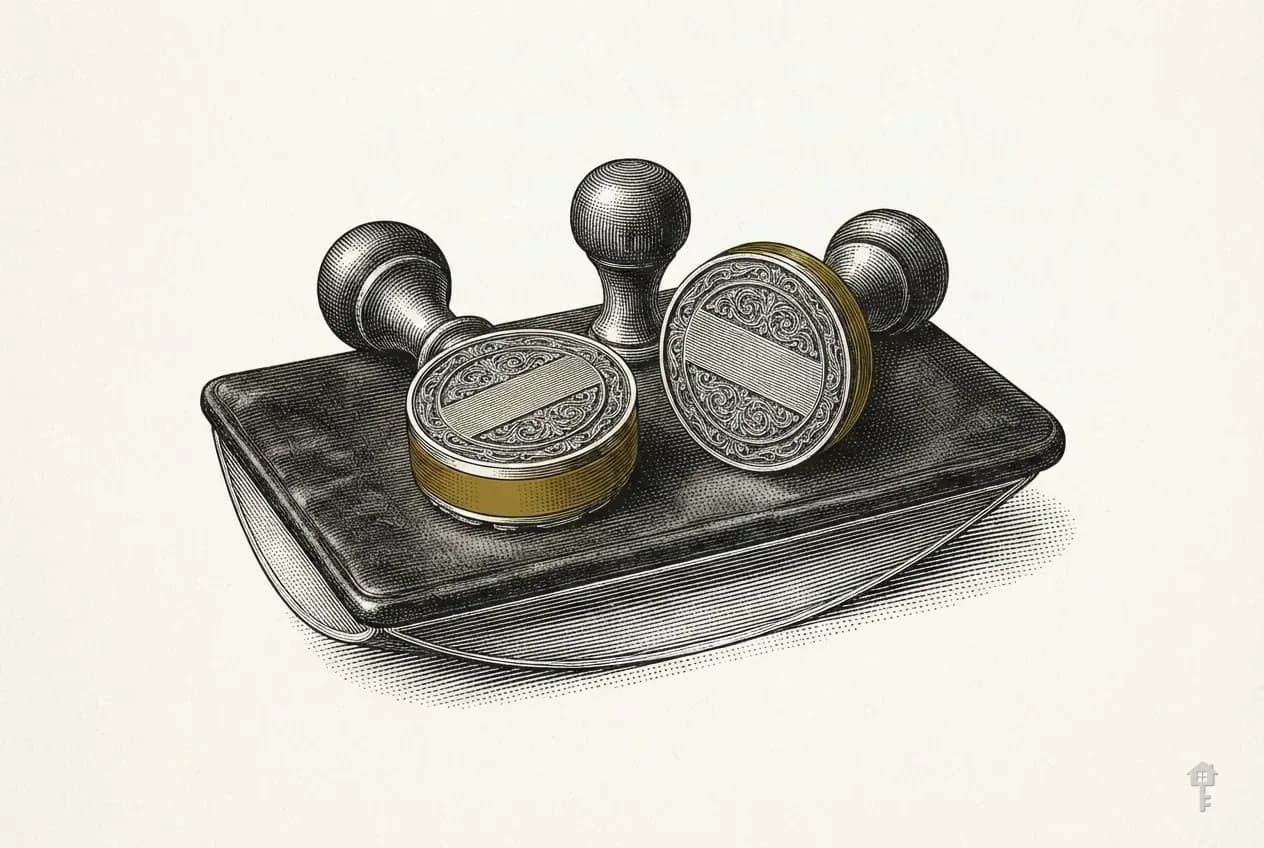 Engraved pair of dated stamps on a blotter