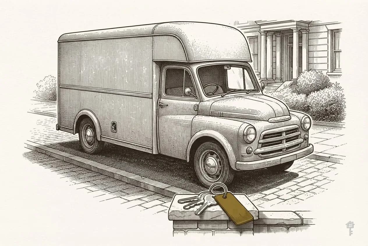 Engraved removal van at the kerb