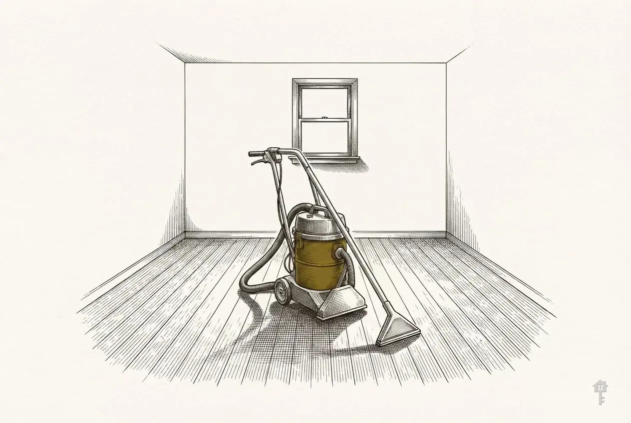 Engraved carpet cleaner in an empty room