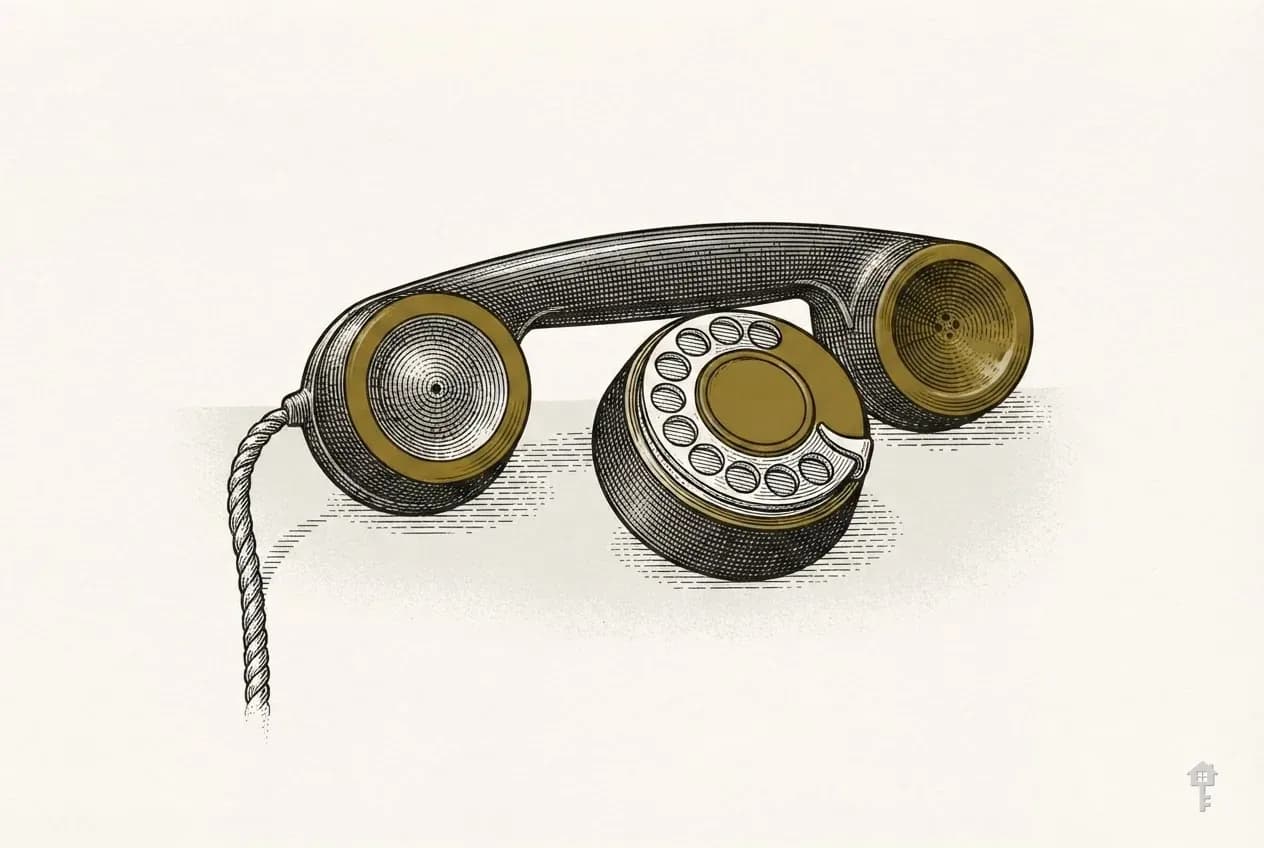 Engraved telephone handset off the cradle