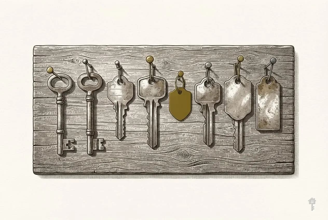 Engraved reference letters pinned to a board