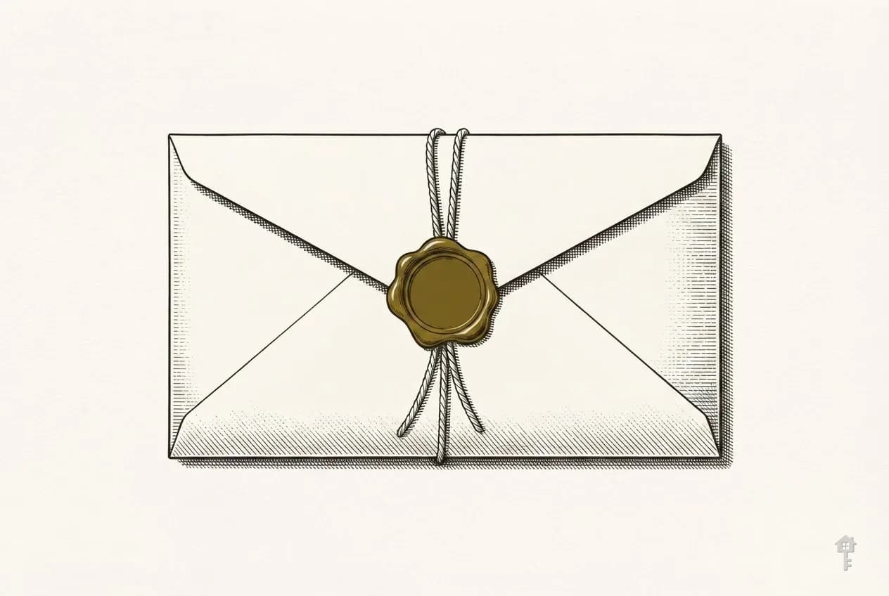 Engraved sealed escrow envelope tied with string