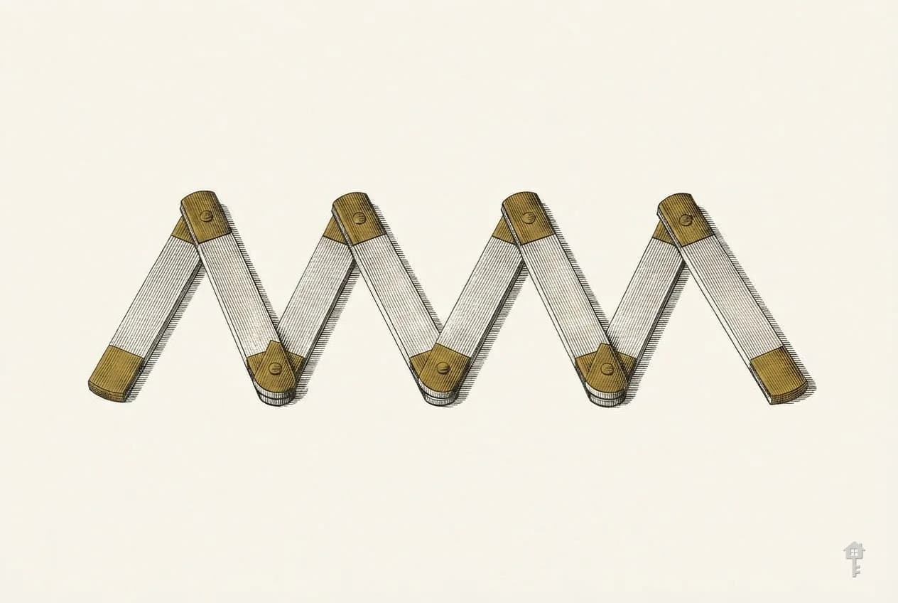 Engraved boxwood folding rule opened in a zig-zag on a desk
