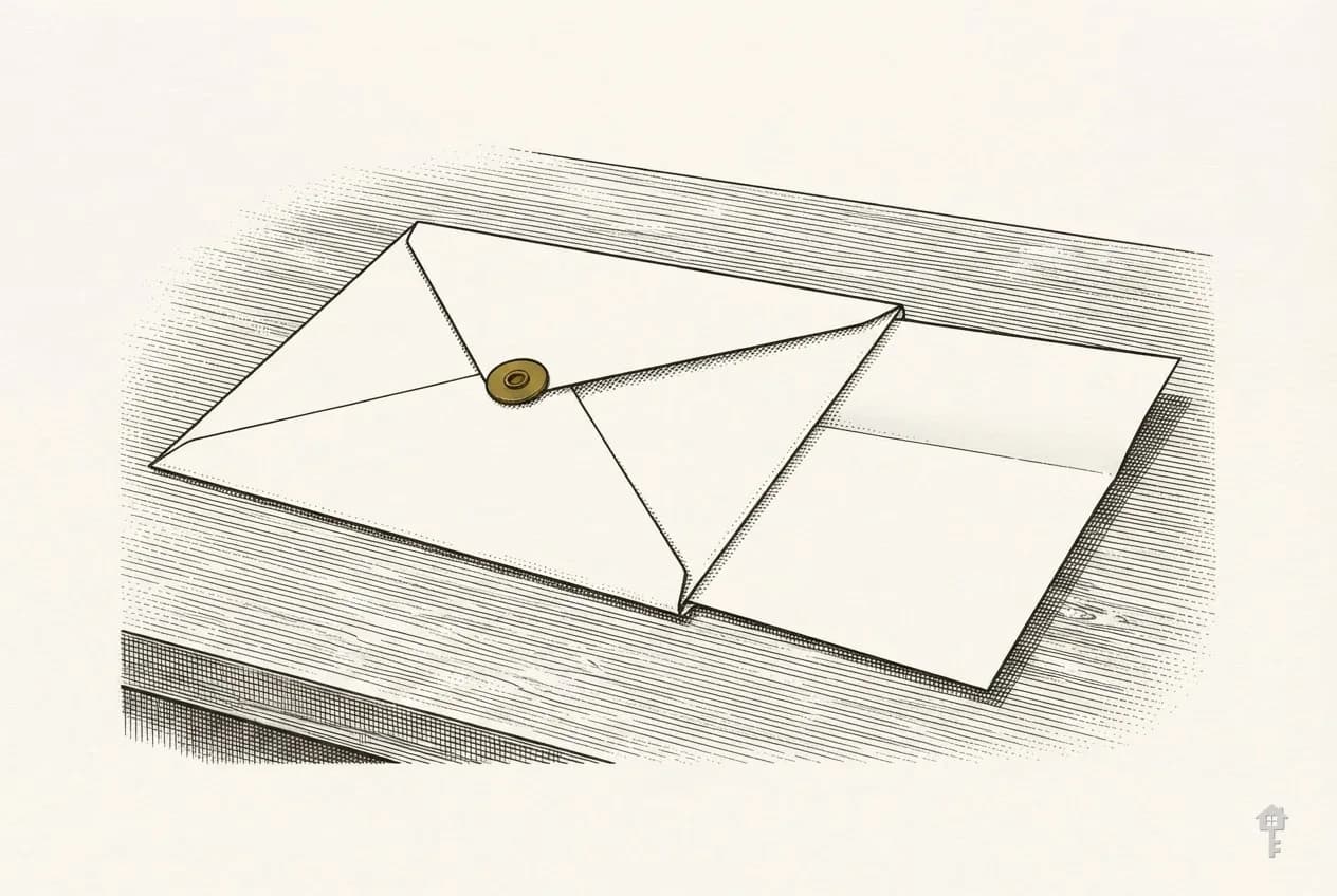 Engraved blank letter sheet half out of its envelope